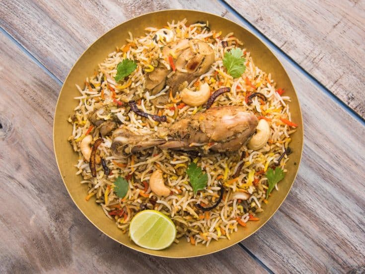 authentic chicken biryani with onion raita