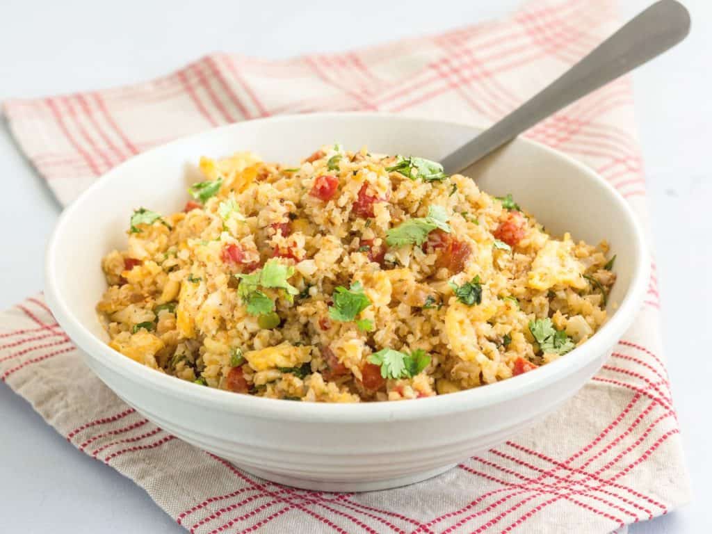 Stir-Fried Cauliflower Rice in a Bowl