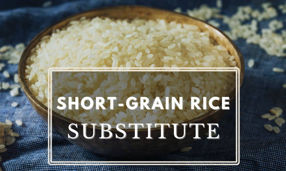 Raw Dry Organic Short Grain White Rice with text "short-grain rice substitute"