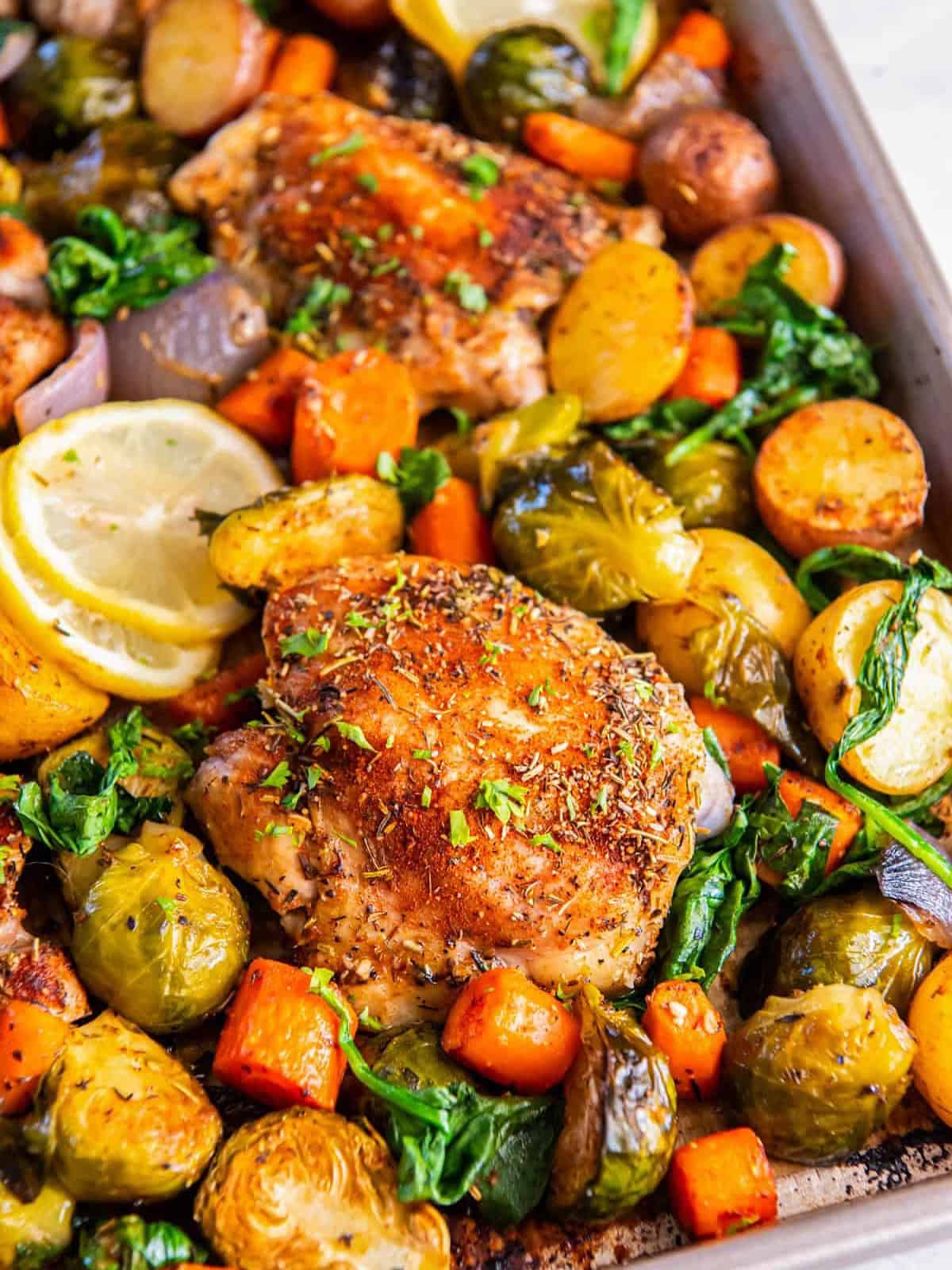 baked-chicken-with-veg 4. Baked Chicken Thighs with Roasted Vegetables