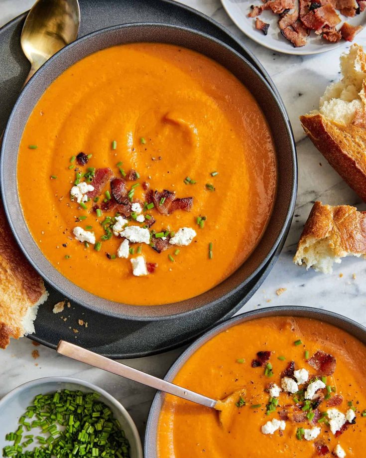 Roasted Butternut Squash Soup with Crispy Bacon