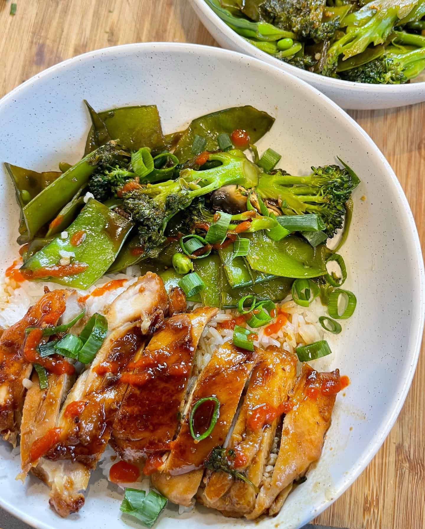 chicken teriyaki served with vegetables