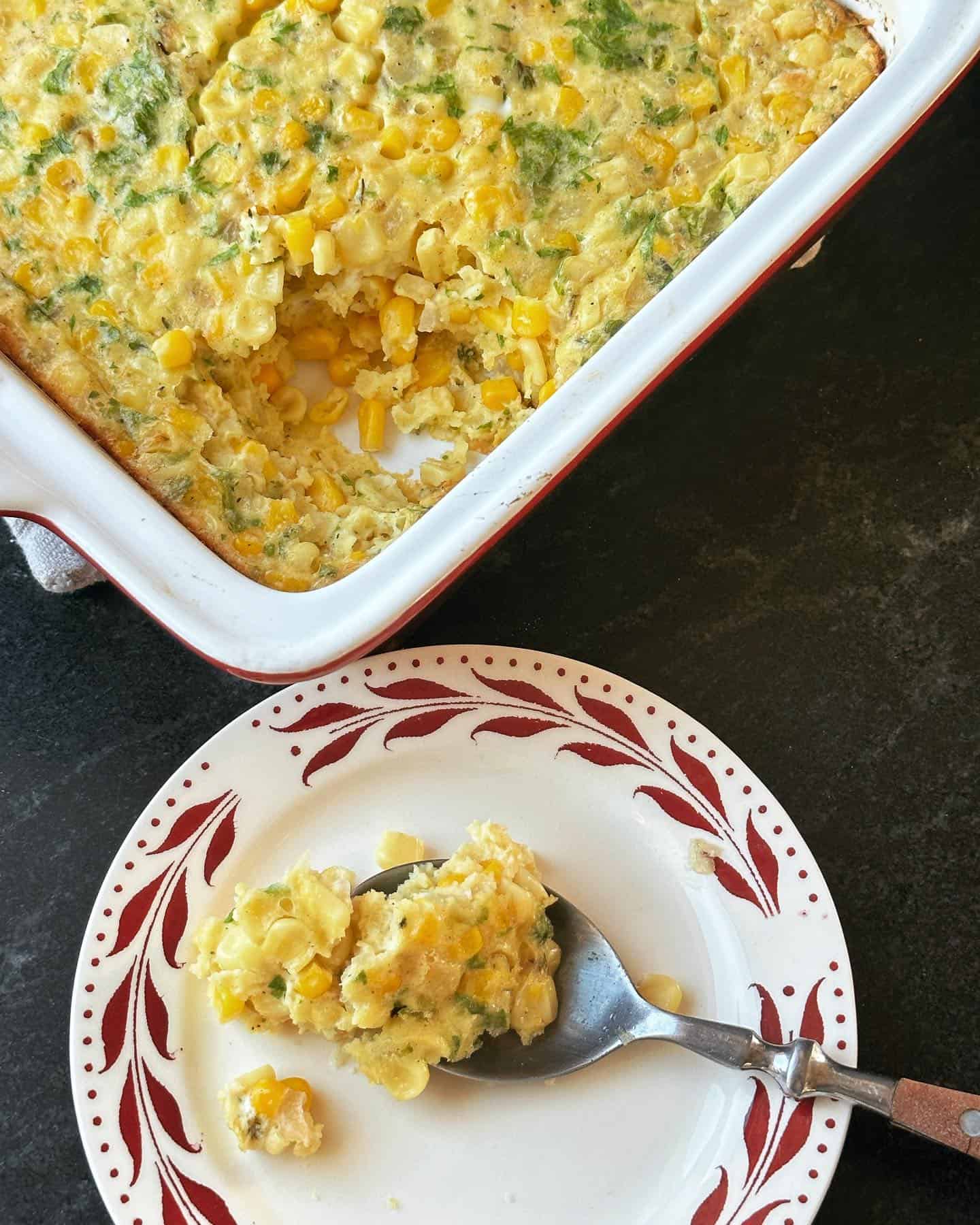 corn-pudding-serving a serving of corn pudding