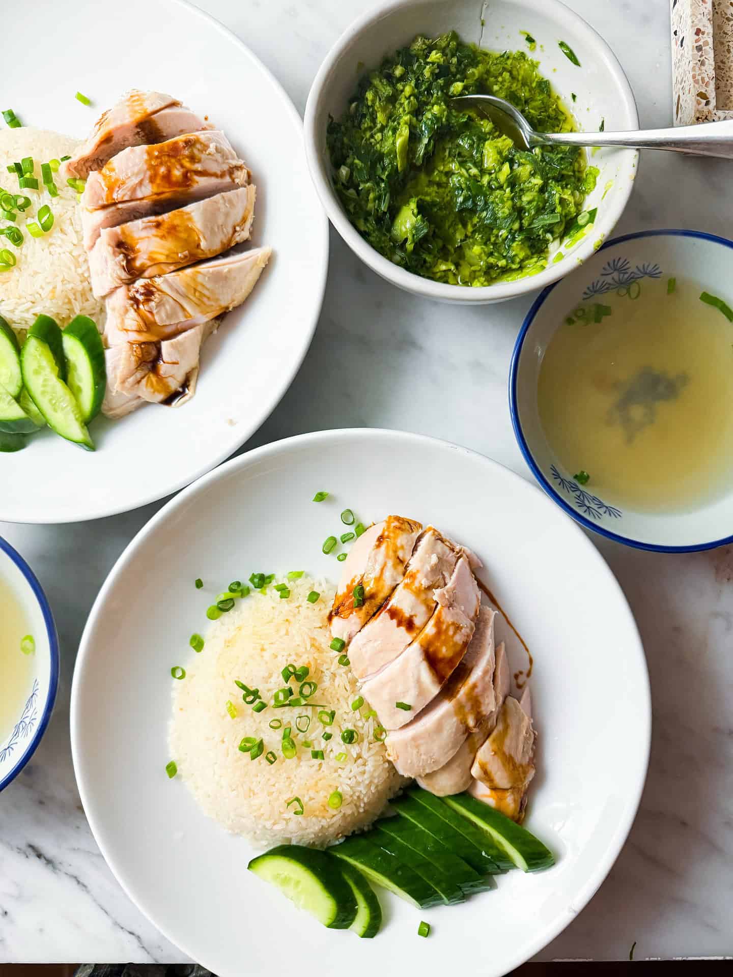 a serving of hainanese chicken rice