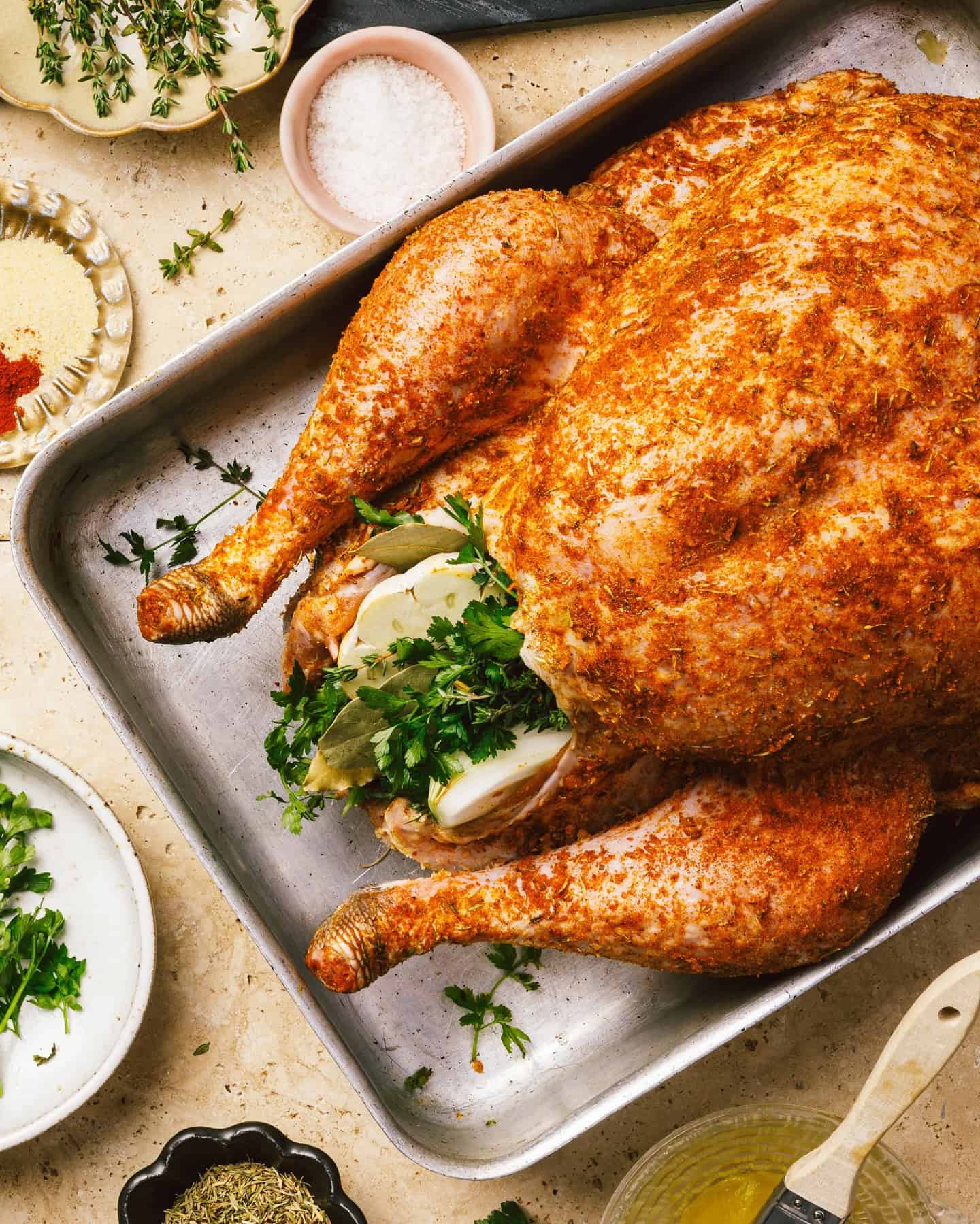 aromatics placed inside the turkey cavity