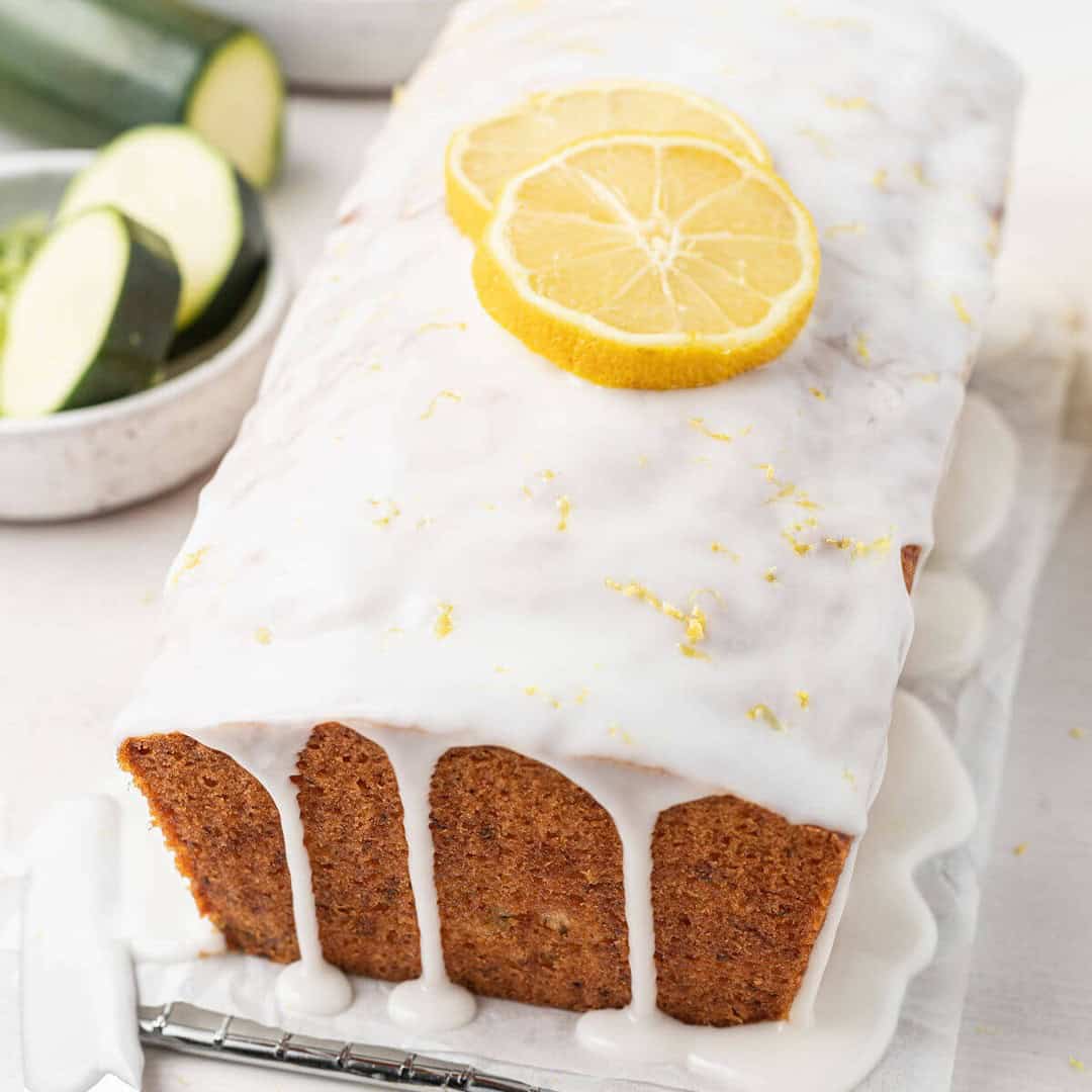 lemon-flavored glaze on top of lemon zucchini bread