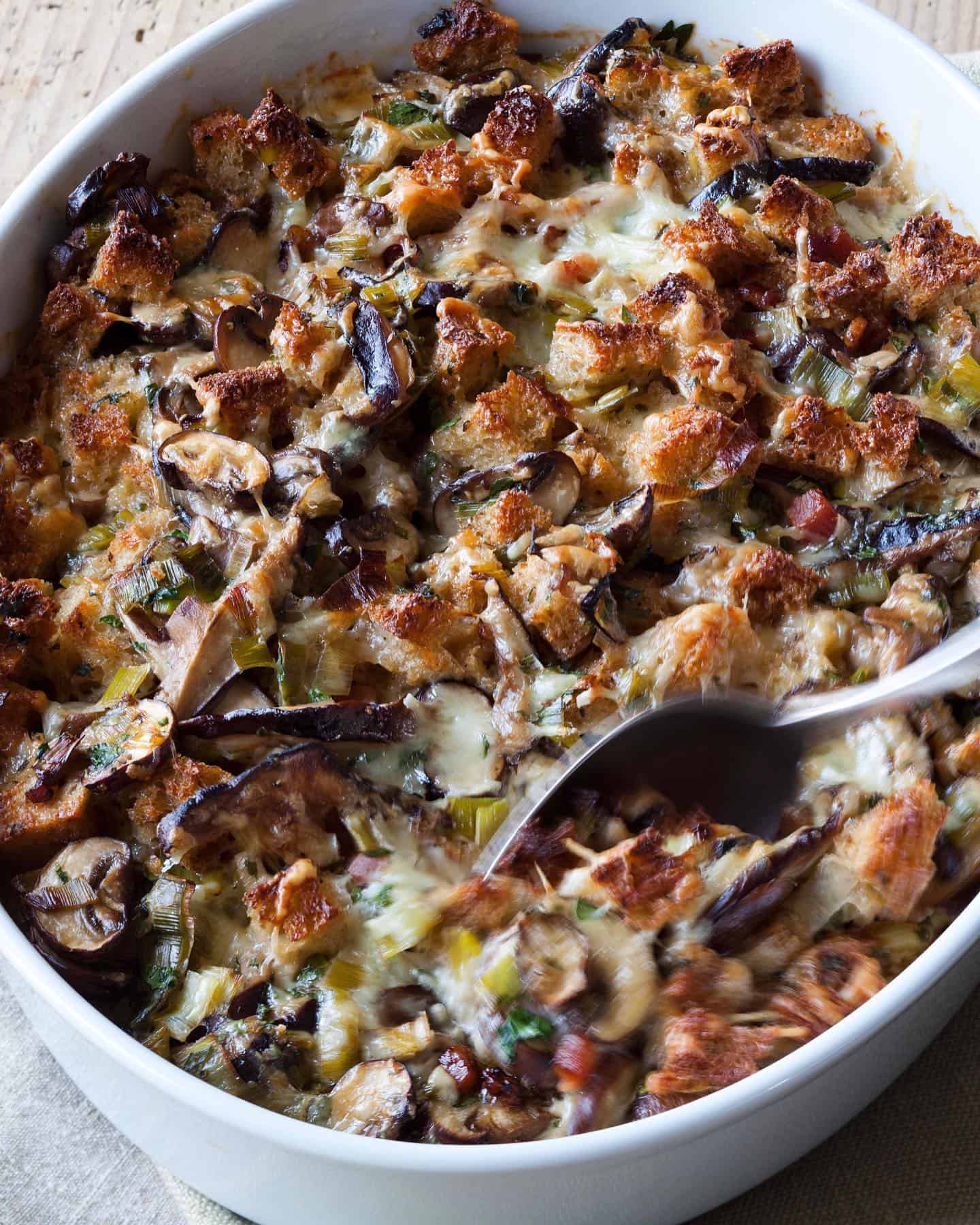 mushroom-leek-stuffing 7. Mushroom and Leek Bread Pudding