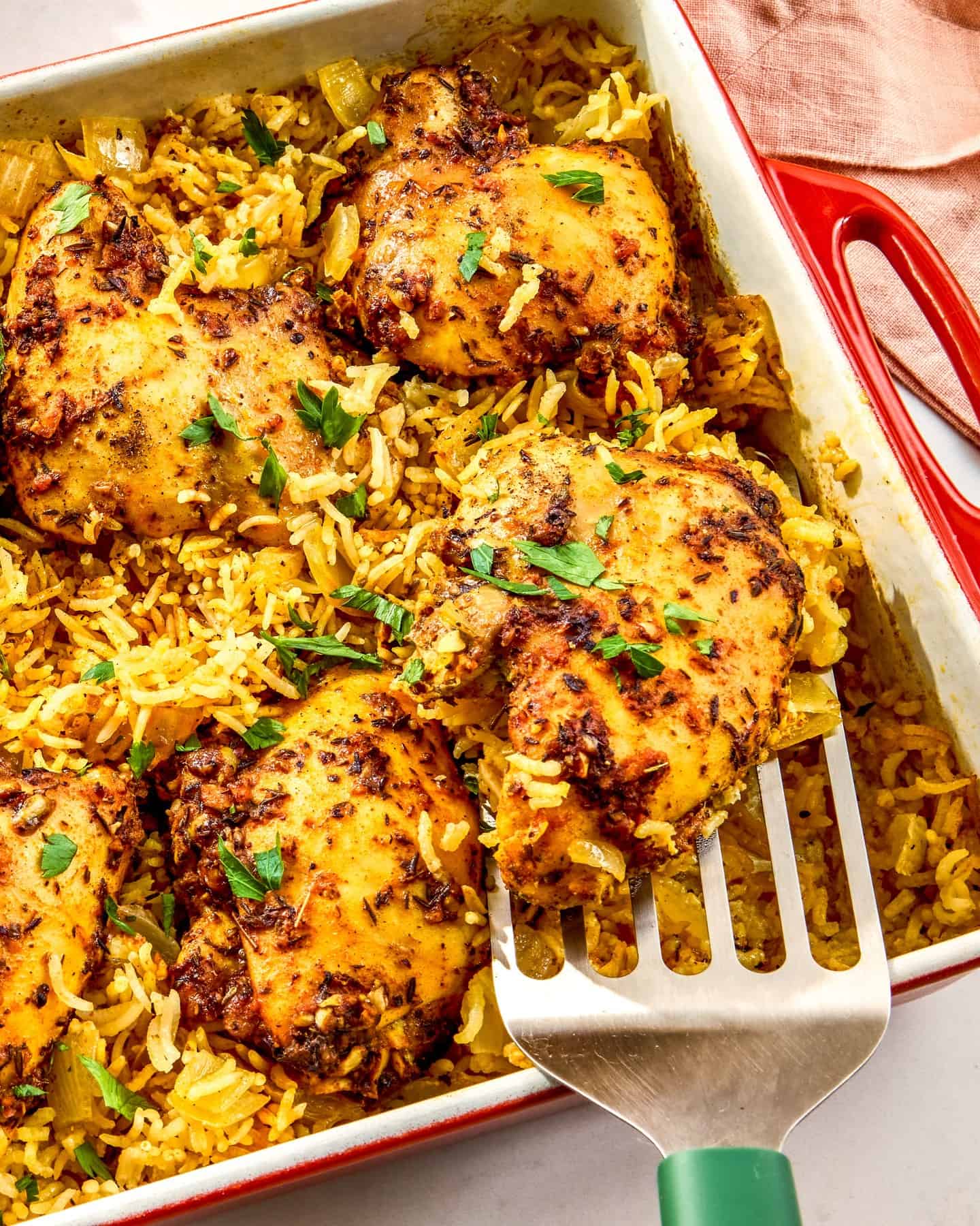 one-pan-chicken-rice batch cooked one-pan chicken yellow rice