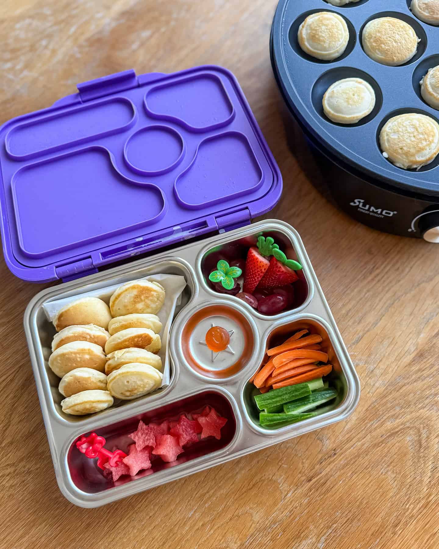 3. Mini Pancakes, Fruits, and Veggie Bites