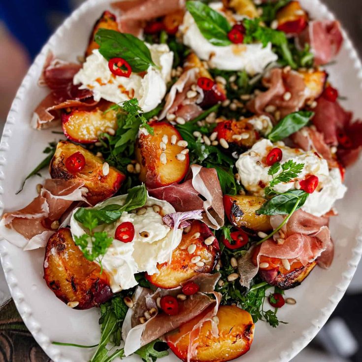Grilled Peach and Burrata Salad with Balsamic Glaze