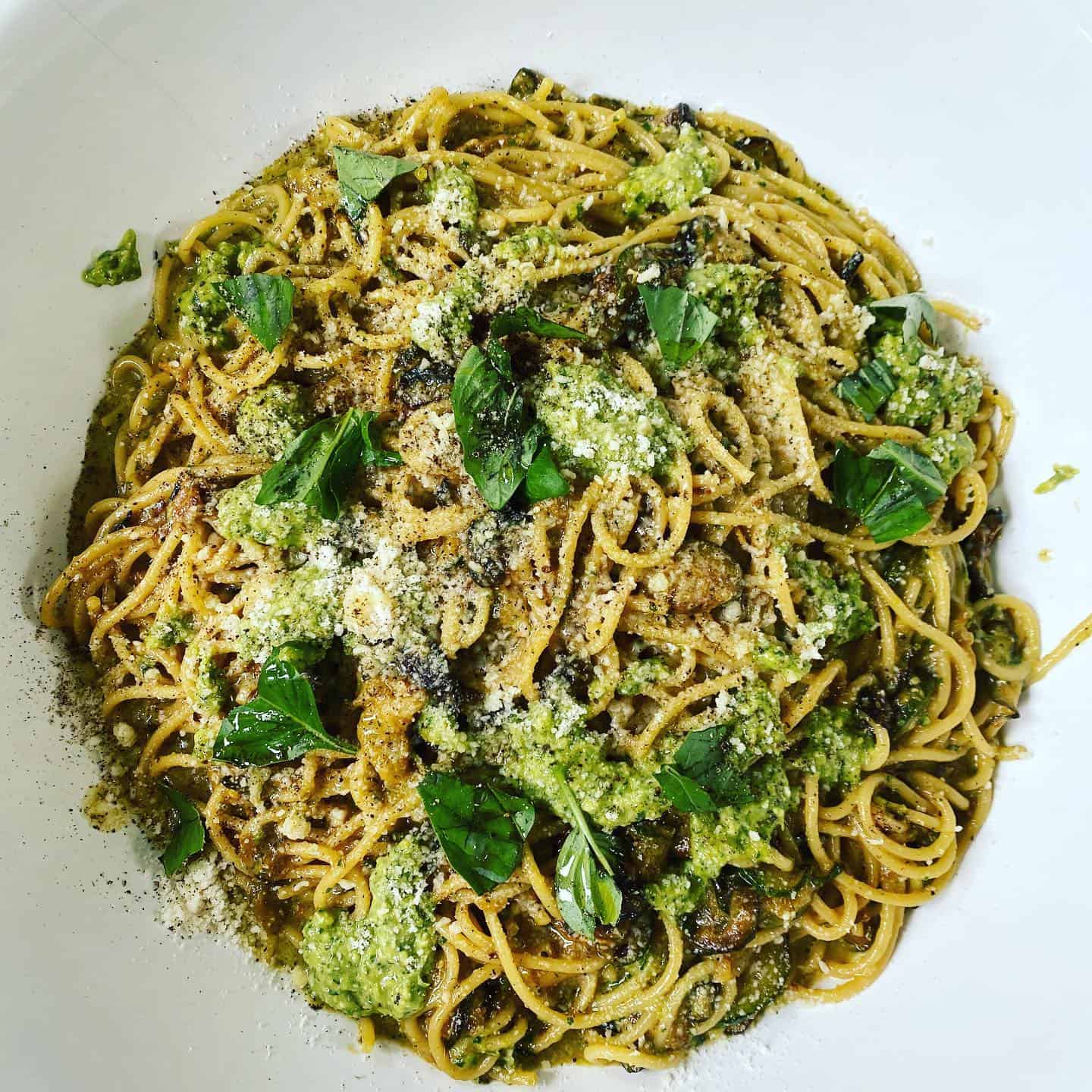 pesto sauce sued in zucchini pasta recipe
