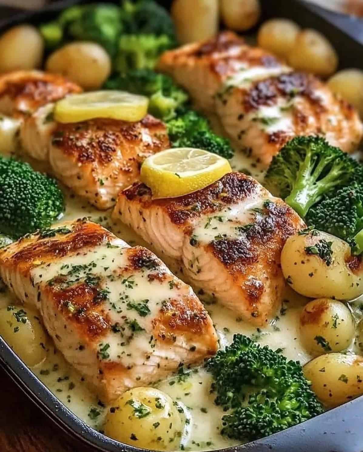 salmon-potato-broccoli 7. Roasted Salmon with Potatoes and Broccoli
