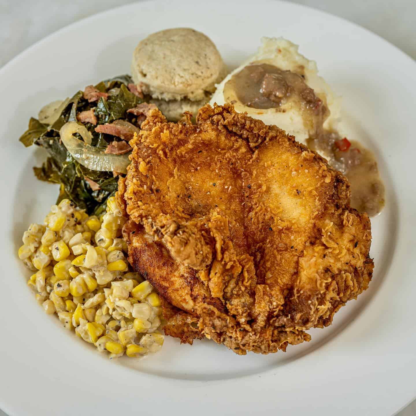 5. Southern Fried Chicken with Mashed Potatoes, Gravy, and Beans