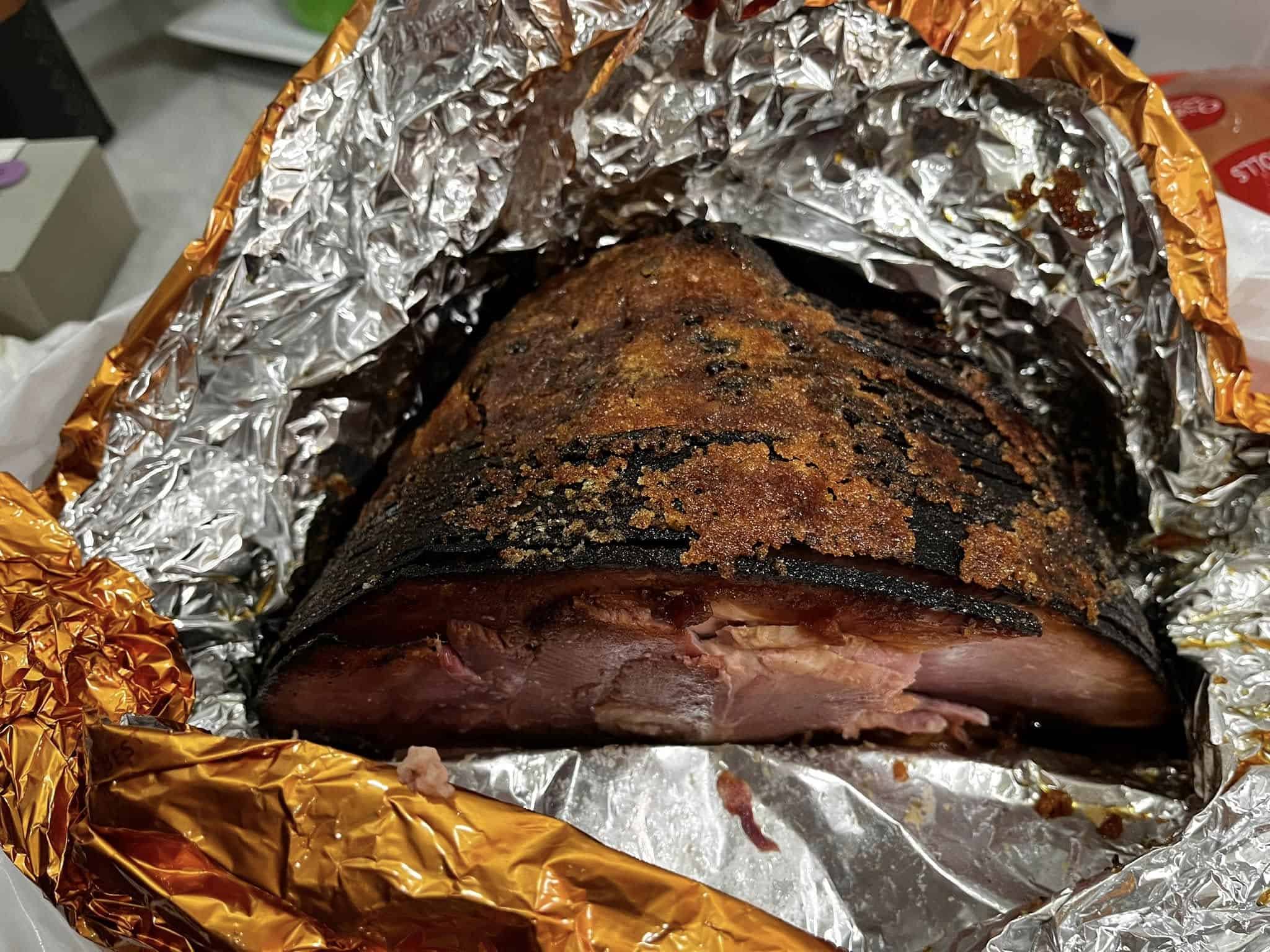 glazed ham in foil to keep warm