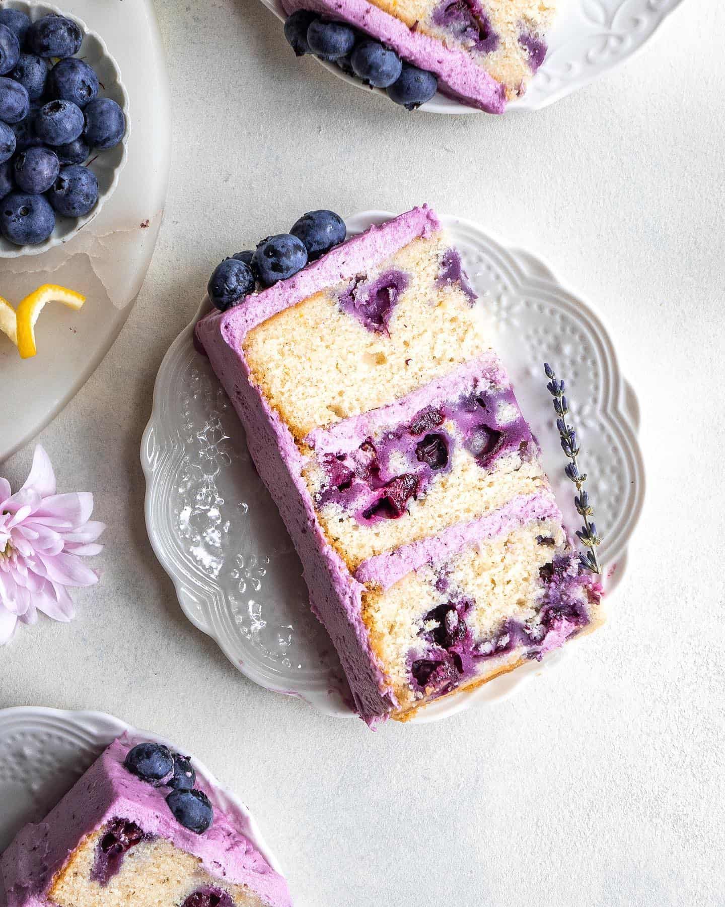 layers of the blueberry lavender cake