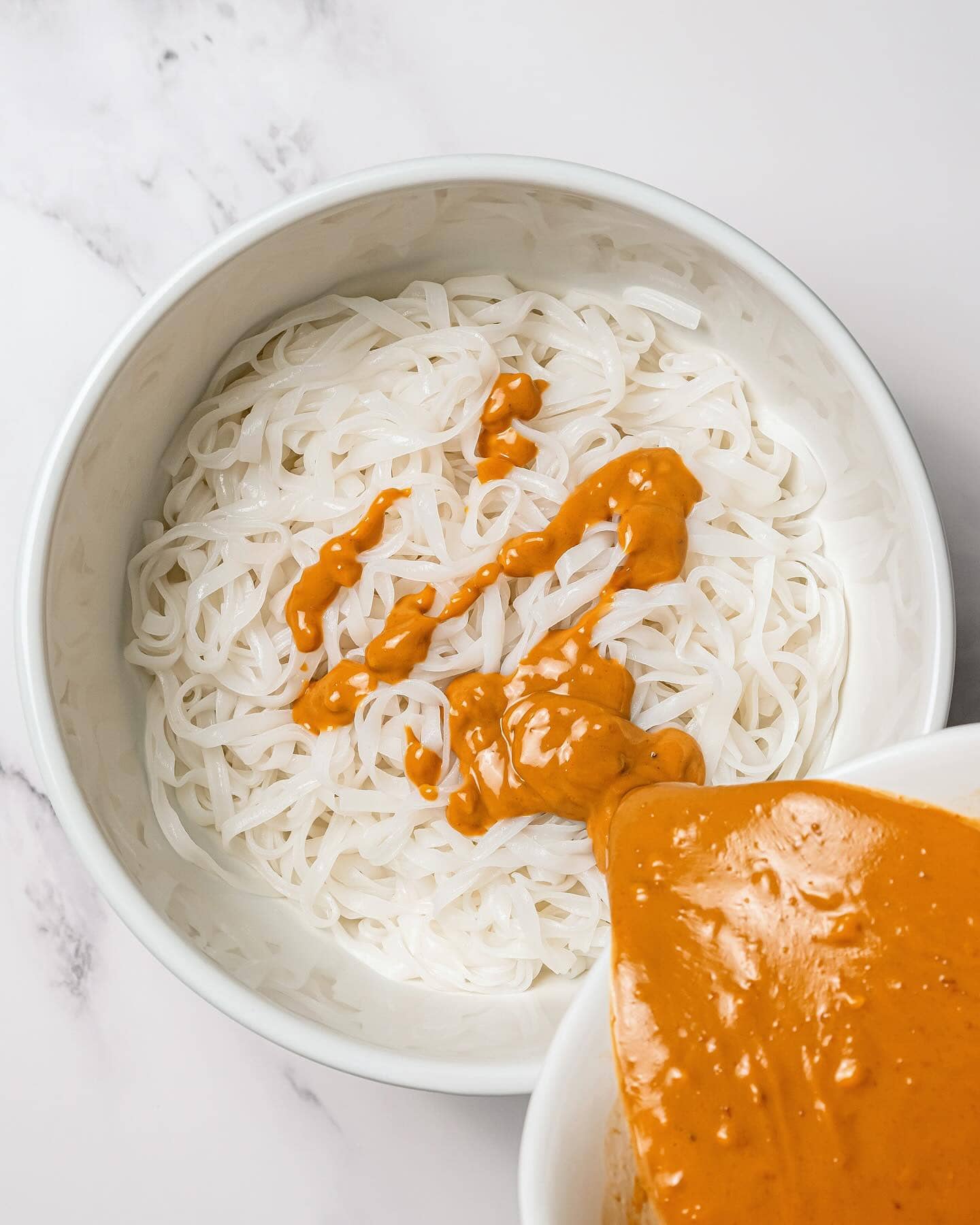 wheat noodles mixed with peanut sauce