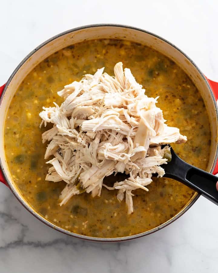 shredded chicken added to the recipe